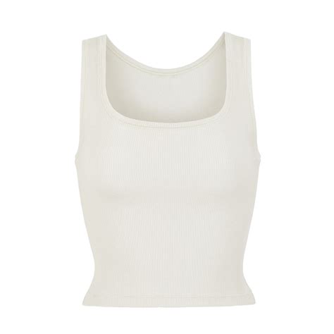 Tank Top White Ribbed Cotton Jersey 